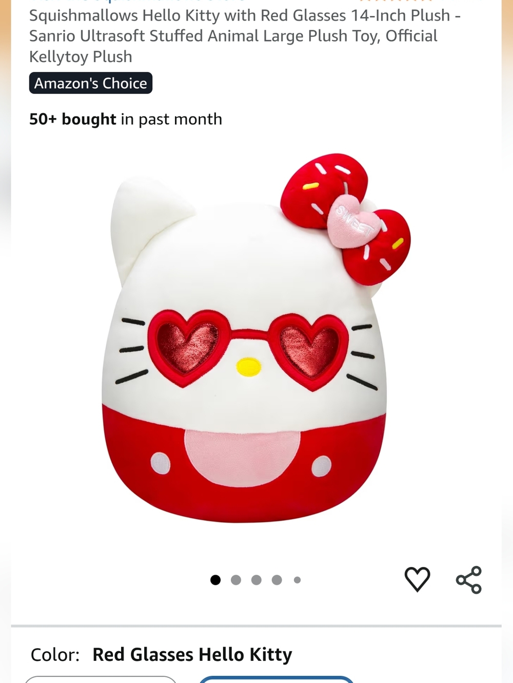 Hello Kitty Squishmallow  Plush in White, Red and Pink